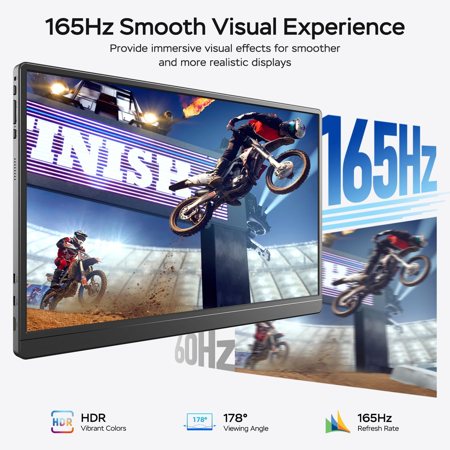 MNN 17.3" 2.5K Portable Monitor 165Hz 2560x1440 QHD, 100% sRGB IPS Gaming Monitor, USB-C & HDMI External Display with Kickstand, Slim Semi-Metal Travel Monitor for Laptop, Phone, PS5, Xbox