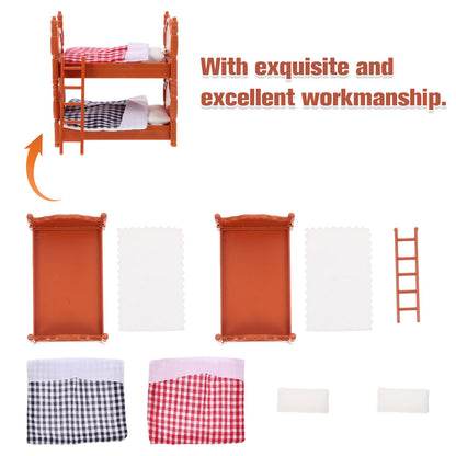 TOPPERFUN 2Pcs Dollhouse Bunk Bed, 4in Mini Bunkbed Furniture, Dollhouse Bed with Ladder, PVC Miniature Doll House Decorative Accessories for Mini Landscape DIY Kit