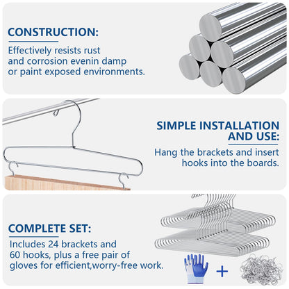 24 Pack Cabinet Door Painting Hanger, 14.57” x 5.24” Door Painting Brackets with 60 Pcs Zinc Plated Metal Screw-in Cup Hooks, Paint Drying Rack for Cabinet Spraying, Art Drying Brackets