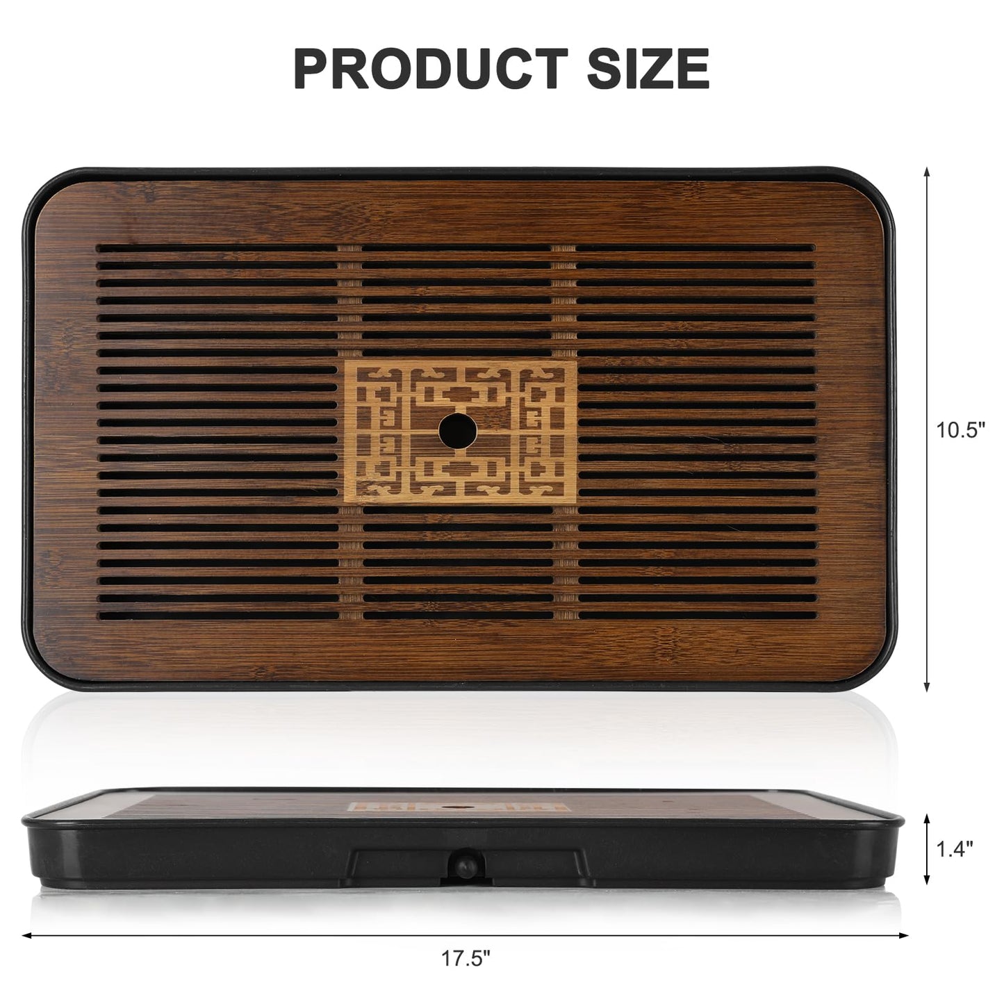 Jotsport 17 Inch Bamboo Chinese Gongfu Tea Tray with Water Storage Drainage for Kung Fu Tea Set, (Large, Black)