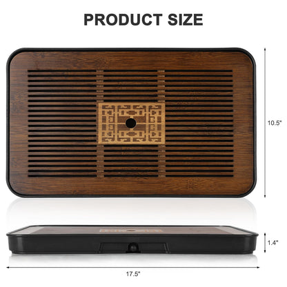 Jotsport 17 Inch Bamboo Chinese Gongfu Tea Tray with Water Storage Drainage for Kung Fu Tea Set, (Large, Black)