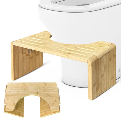 CUXFLS 7" Bamboo Toilet Stool - Foldable Non-Slip Step for Adults & Kids, Sturdy Squatting Stool for Healthy Posture, Space Saving Bathroom