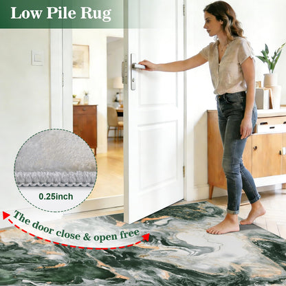 Yinhua 2x7'3 Rug Runners for Hallways, Marble Runner Rug Non Silp, Soft Abstract Kitchen Runner Rugs Non Shedding, Washable Area Rugs Green and Gold, Stain Resistant Carpet for Bathroom Entryway Hall