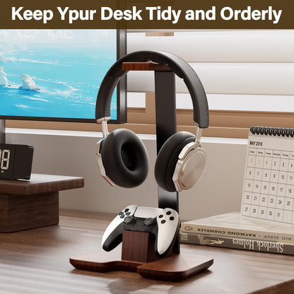 CUIWHRL Controller Stand Wood Headphone Stand for Desk Gaming Desk Accessories Controller Holder for Gaming Equipment Headset Holder Gift for Father,Son,Husband,Boyfriend