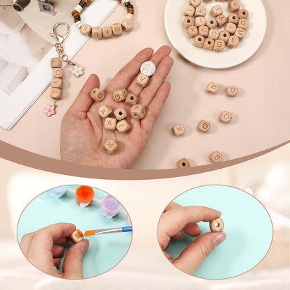 260pcs Wood Letter Beads for Bracelets 12mm Natural Square Wooden Beads A-Z Sorted Wooden Loose Letter Bead Cube Bead Bulk for Jewelry Bracelet Making