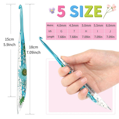 Coopay Crochet Hook Set, 5 PCS Crochet Hooks with Case (4mm, 4.5mm, 5mm, 5.5mm, 6mm), Floral Resin Grips - Beautiful & Ergonomic, Great for Crocheting Blankets, Dolls, Shawls, Hats, Scarves (G-J)
