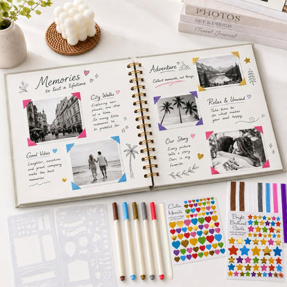 Cvochtty Scrapbook Album 40 Pages with DIY Kits, Craft Paper Photo Album, Cream-White Linen Cover Scrapbooking for 2x3 3x5 4x6 5x7 Pictures, Memory Book for Wedding Baby Family Birthday