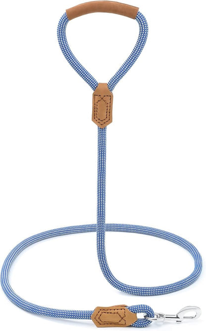 Mile High Life | Premium Leather Dog Leash | Strong Rope Leash | Leather Handle | Zinc Alloy Strong Clasp | Small Medium Large Dogs | 4/5/6 Feet(Blue White, 72 Inch (Pack of 1))