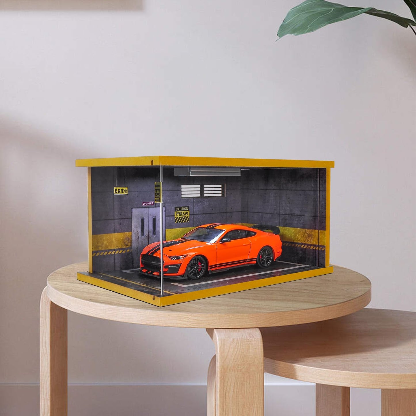 cxiiuui Hot Wheels Display Case Car with LED Light and Acrylic Cover 1/24 Scale Wooden Parking Garage Model for Diecast Cars Grey
