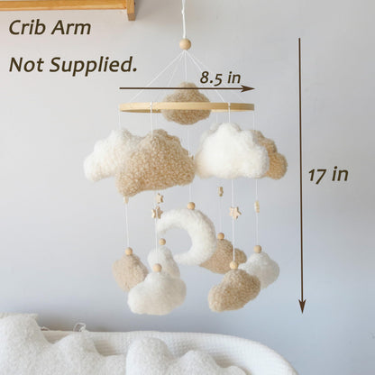 Goukurlsma Neutral Boho Cloud Mobile for Crib with Moon Neutral Baby Crib Mobile Boho Crib Mobile Boucle Baby Mobile for Crib Bassinet