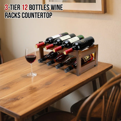 Thalomely Bamboo Wine Rack, 2-Tier 8 Bottles Wine Storage Cabinet Shelf, Easy-Assembly Freestanding Bamboo Wine Racks Countertop for Kitchen Pantry Dining Room Bar, Walnut