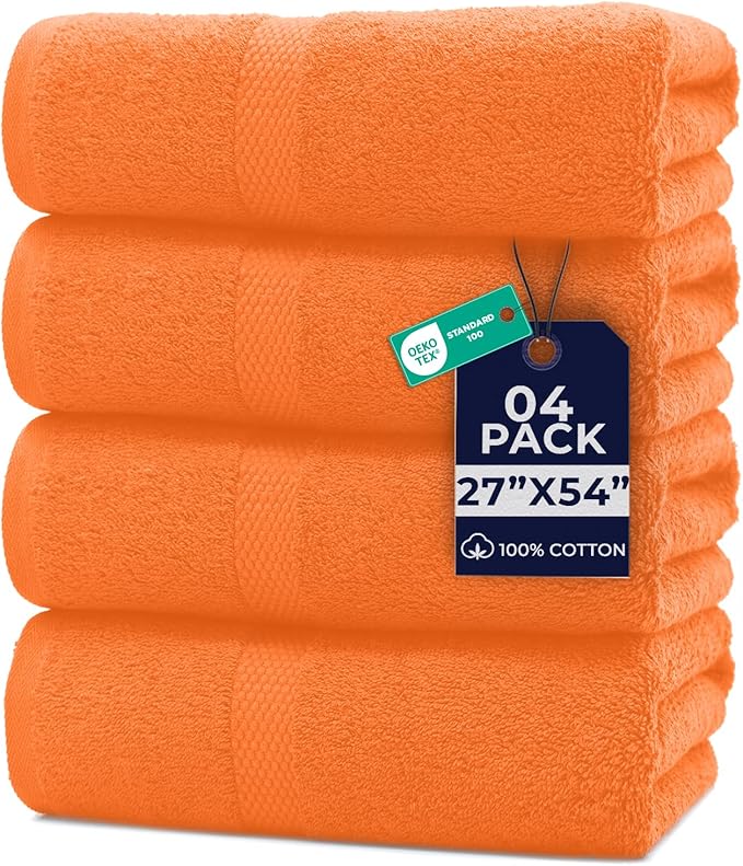 DAN RIVER Bath Towels Set of 4, 27 x 54 Inches, 100% Cotton, Larger & Lighter