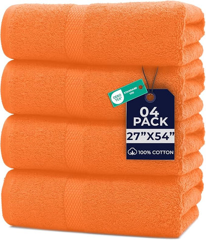 DAN RIVER Bath Towels Set of 4, 27 x 54 Inches, 100% Cotton, Larger & Lighter