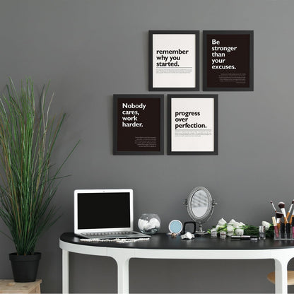 DSHFG Motivational Office Pictures Wall Decor Prints Set of 4, Black Motivational Wall Art Decor Retro Posters Prints for Office Home Decor, 8x10 Unframed