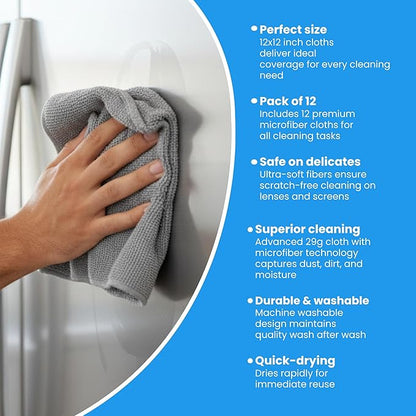 Microfiber Cleaning Cloth Grey 12 Pack Premium Microfiber Towels