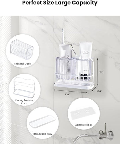 KONE Clear Toothbrush Holders for Bathroom, 2 Cups Wall Mounted, Dry & Wet