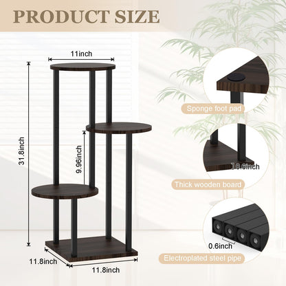 SMFANLIN 4 Tier Plant Stand Indoor, Metal Wooden Tall Plant Shelf Flower Pot Stand for Multiple Plants, Corner Flower Holder Plant Display Rack for Living Room Balcony Patio Garden (Black)