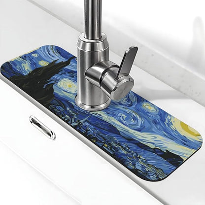 The Starry Night Kitchen Sink Splash Guard Faucet Mat Super Absorbent Fast