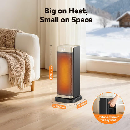 Space Heaters for Indoor Use, 1500W Electric Heater with Thermostat, 70° Oscillation, Remote Control, 3 Modes, 12H Timer, Portable Heater for Bedroom, Office, Home
