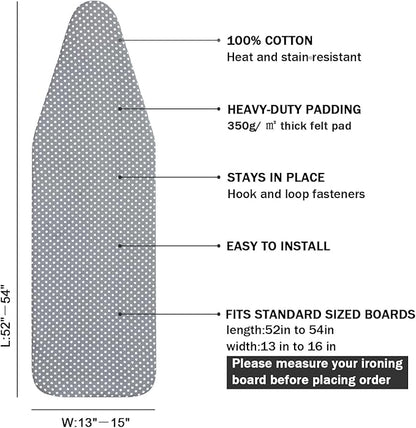 Ironing Board Cover and Pad Standard Size 15 x 54, 3 Pairs of Hook and Loop