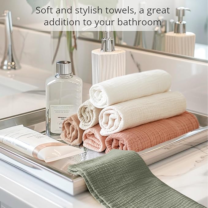 Konssy 7-Pack Soft Cotton Face Wash Cloths, Reusable Absorbent Washcloths