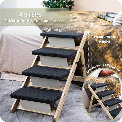 MEWANG Wood Pet Stairs & Ramp for Small/Medium Dogs and Cats, Aging Pets – 2-in-1 Foldable, Portable, Non-Slip Pet Ladder for Tall Beds, Couches,Cars–Holds Up to 220 lbs (24.8" L x 17.2" W x 19.5" H)