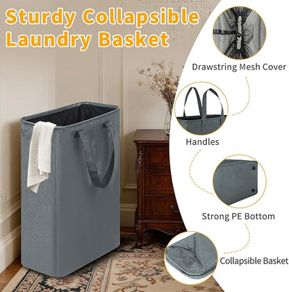 Slim Laundry Hamper, 48L Ultra Thin Collapsible Laundry Basket