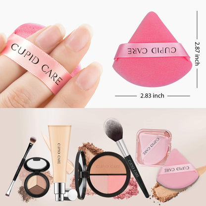 6 Pcs Triangle Powder Puff with 2 Travel Cases, Setting Powder Puffs for Face, Velour Makeup Puff for Loose Powder Body Powder, Blender Sponge Foundation Blending Sponges Beauty Tools