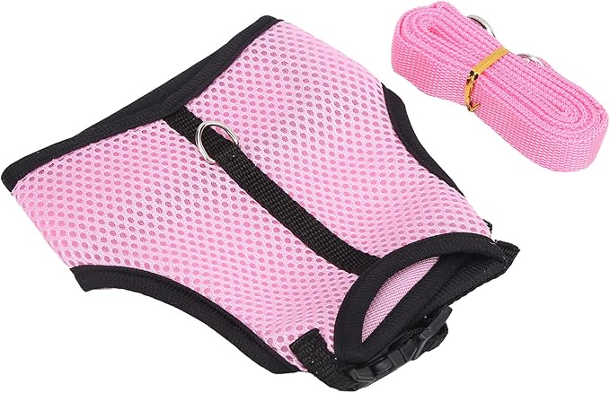 Pet Pink Mesh Traction Harness Chest Back with Leash for Rabbit Guinea Pig Pet Supply(M-Pink)