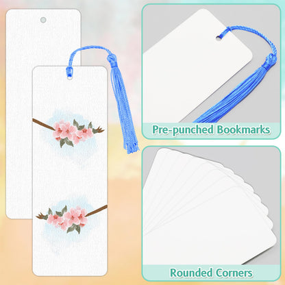DSYIL 100 Sets Watercolor Paper Bookmarks with Tassels, Blank Book Marks Making Kit, Heavyweight Watercolor Paper Cards Bulk for Classroom Projects and DIY Craft, 5.5 x 2 Inches