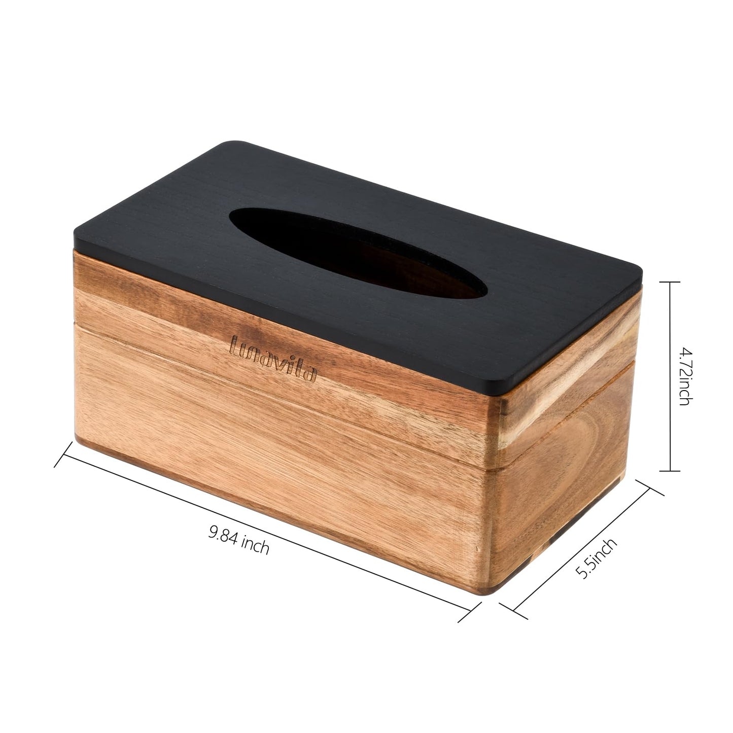 Rectangular Tissue Box Cover, Acacia Wood Rectangle Tissue Box Holder for for Bathroom Bedroom Dinner Table Office, Modern Farmhouse Style Cube Tissue Box