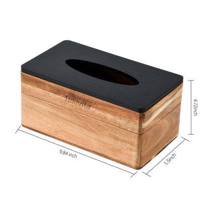 Rectangular Tissue Box Cover, Acacia Wood Rectangle Tissue Box Holder for for Bathroom Bedroom Dinner Table Office, Modern Farmhouse Style Cube Tissue Box