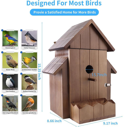 Smart Bird House with Camera, 1080p HD 2.4G WiFi Outdoor Bird Box. Features Auto Capture Bird Video & Motion Detection, Night Vision, App Alerts and Serves as a Bird Nesting Box (Dark, Normal)