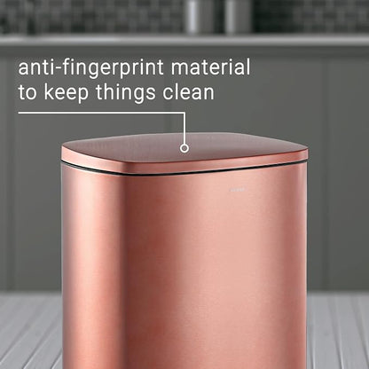 happimess HPM1006D Connor Rectangular 13-Gallon Trash Can with Soft-Close Lid and Free Mini Trash Can, Fingerprint Resistant, Modern, Minimalistic for Home, Kitchen, Office, Bathroom, Rose Gold