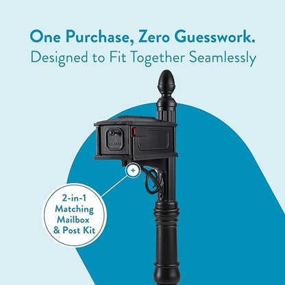 Architectural Mailboxes Stratford Plastic Mailbox and Post Kit, SC000BAM, Black, Medium Capacity | Includes the matching post and all hardware. Durable plastic build with weather-resistant outdoor construction. USPS approved