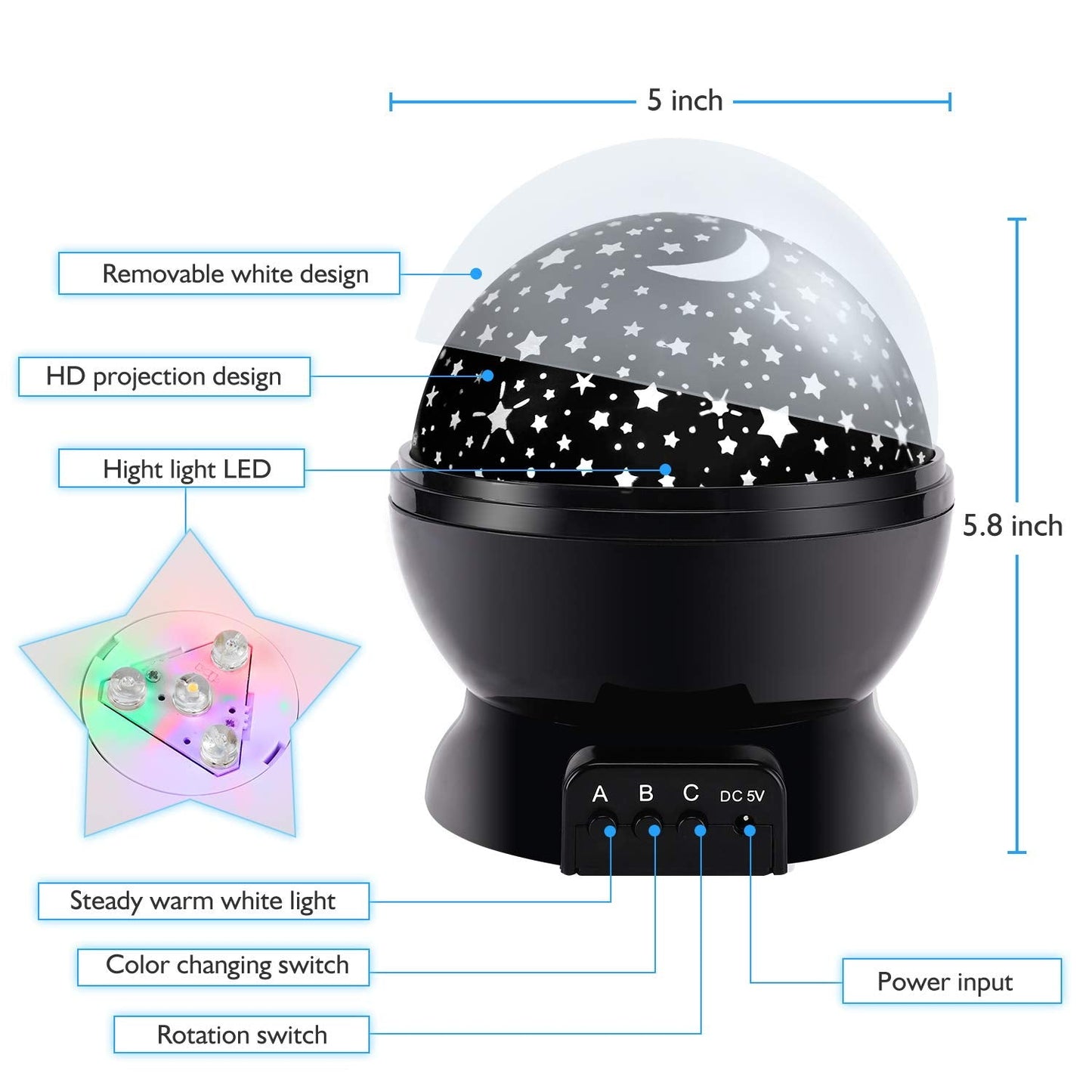 Night Light for Kids, Kids Night Light Nebula 360 Degree Rotation - 4 LED Bulbs 12 Light Color Star Projector Changing with USB Cable, Romantic Gifts for Men Women Children