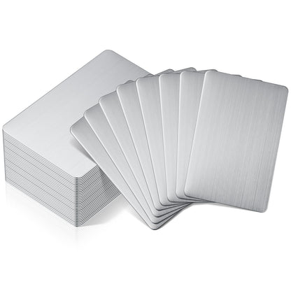 Tandefio 50 Pcs 304 Stainless Steel Metal Business Cards 3.4 x 2.1 Inch Laser Engraving Stainless Blank Steel Card for House Office Customer DIY Gift(0.5 mm Thickness)