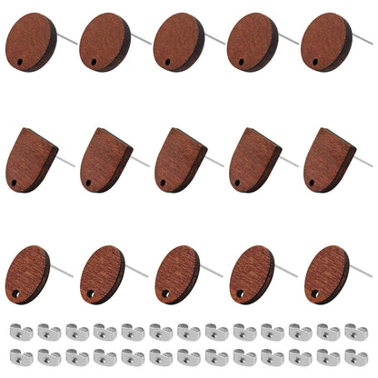 60pcs Wooden Earring Studs for Jewelry Making,Wooden Stud Earrings Wood Earring Posts with 100pcs Earrings Backs for DIY Making Supplies(3 Shapes)