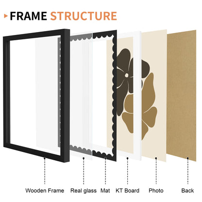 THKRLOF 12x16 Picture Frame with Wavy Mat, Wooden Real Glass 12 x 16 Photo Frame for Wall Hanging, Black, 1 Pack