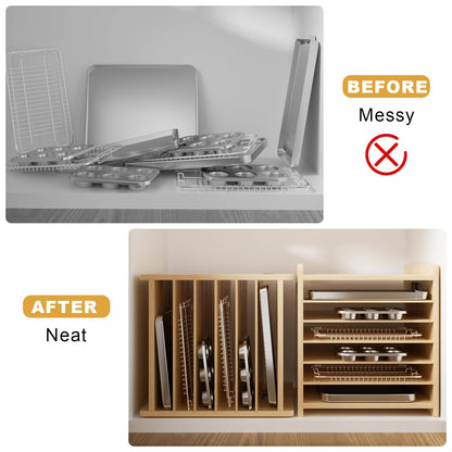 Sawjut 7 Tier Wooden Cookie Sheet Organizer for Cabinet Pot, Pans, Baking Tray Organizer for Kitchen Documents Storage(16.6" W x 16.5" H x 15.2" D)