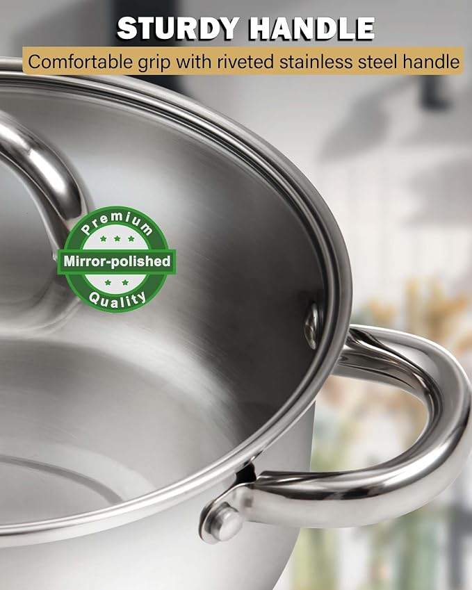 Cook N Home Basics 12 Quart Stainless Steel Stock Pot with Lid, Cooking Pot for Pasta, Stockpot with Sturdy Handle, Soup Pot with Even Heating, Oven & Dishwasher Safe, Cookware for Canning, Boiling