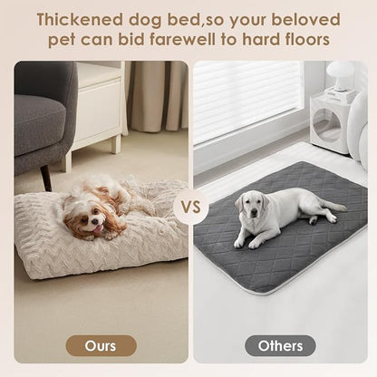 EHEYCIGA Washable Large Dog Bed for Crate 35x23 Inch, Kennel Pad for Dogs Up to 45 lbs, Plush and Comfy Pet Sleeping Mat, Beige