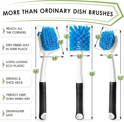 Dish Brush Set of 3 with Water Bottle Brush, Dish Scrub Brush and Scrubber Brush