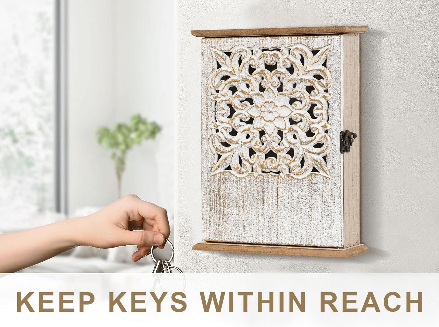 AHUONEL Key Holder for Wall Decorative Key Box Key Cabinet, Wooden Key Hooks Wall Mounted Key Hangers Rustic Key Rack with 6 Key Hooks for Home Office Entryway, Christmas Housewarming Gift