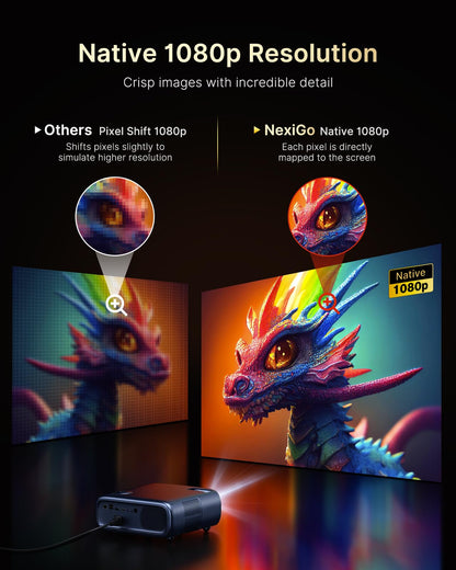 NexiGo PJ40 Ultra Outdoor Projector, Compatible with Netflix/YouTube/Prime Video, 800 ANSI Lumens, AI Image Enhancement, Native 1080p Video Projector, 20W Speaker, Auto Keystone