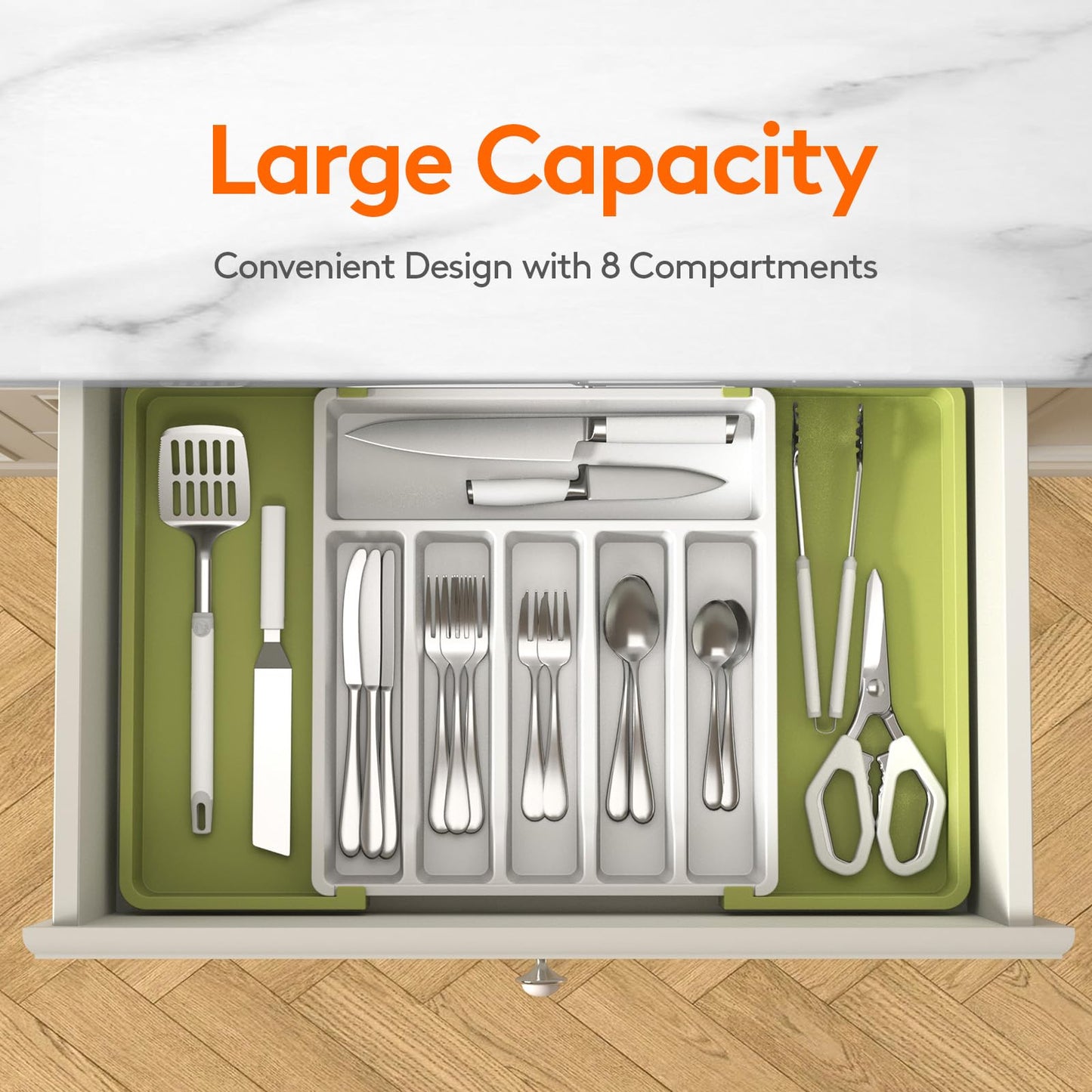 Lifewit Silverware Drawer Organizer, Expandable Utensil Tray for Kitchen, BPA Free Flatware and Cutlery Holder, Adjustable Plastic Storage for Spoons Forks Knives, 8.5"-14.1" x 12.1", Black