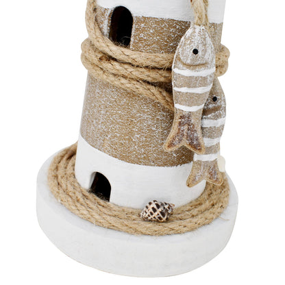 Linfevisi Wooden Lighthouse Decor with Light Tabletop Nautical Decor Solid Wood Light Houses Statue Figurines Inside Standing Coastal Beach Decoration Ocean Sea Theme Home Bathroom 12.75 Inch