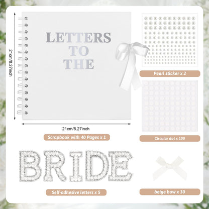 Draupnir 8 x 8 Inch Letters To The Bride Scrapbook Wedding Memory Book with Pearl Lace Wedding Metallic Letters Stickers Bows Pen Bridal DIY Blank Paper Scrapbook Photo Album Guest Book Sign
