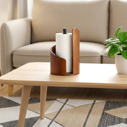 KongTiva Paper Towel Holder, Natural Mango Wood Countertop Stand for Jumbo Rolls with Wood Round Base Wooden Paper Towel Holder for Kitchen Dining Table Home Decor, Fits Small Rolls