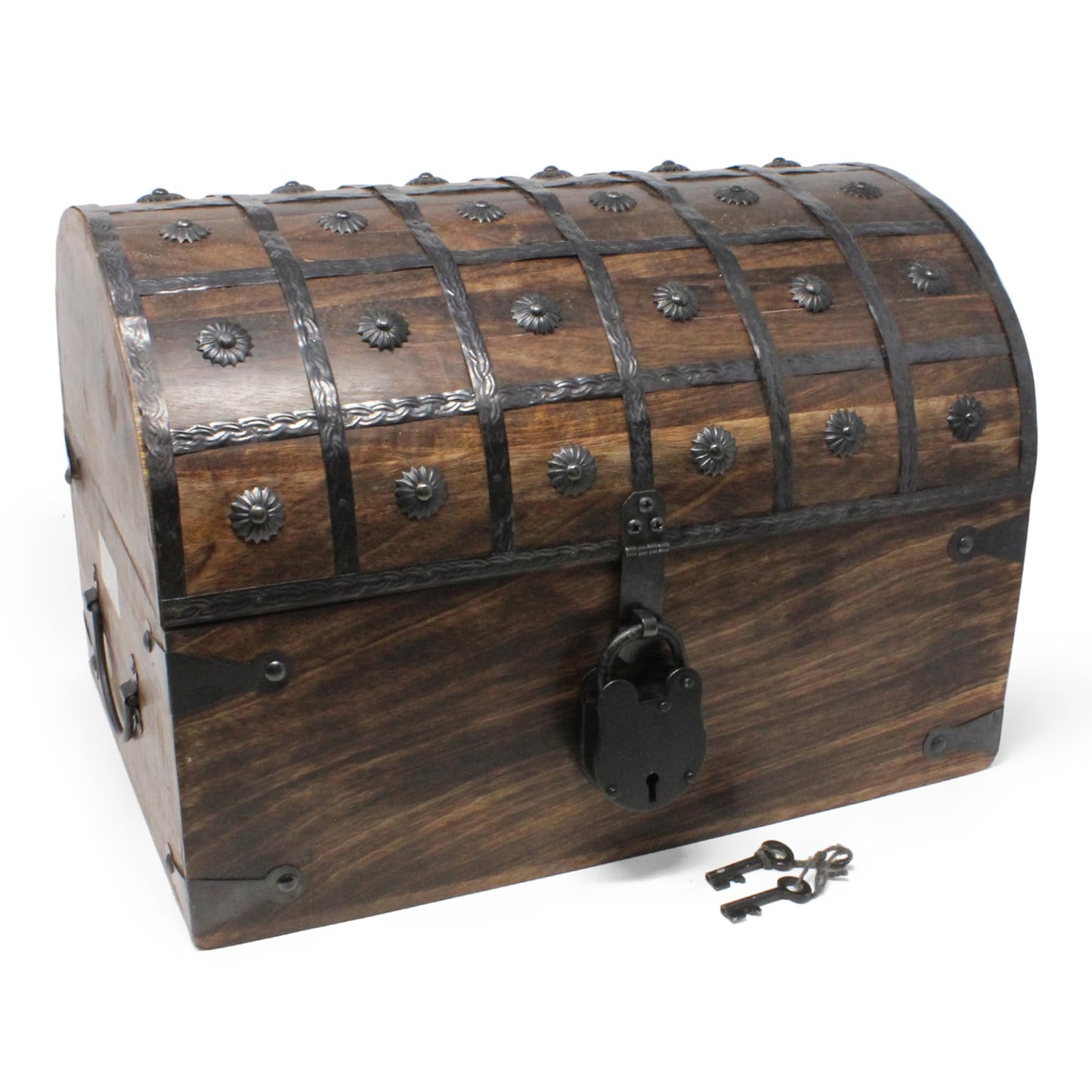 Nautical Cove Handmade Pirate Treasure Chest for Kids Prizes & Classroom with Lock and Skeleton Keys – Lockable Wooden Storage Chest Box, Pirate Decor, Decorative Wooden Box - X-Large 16x11x10.5
